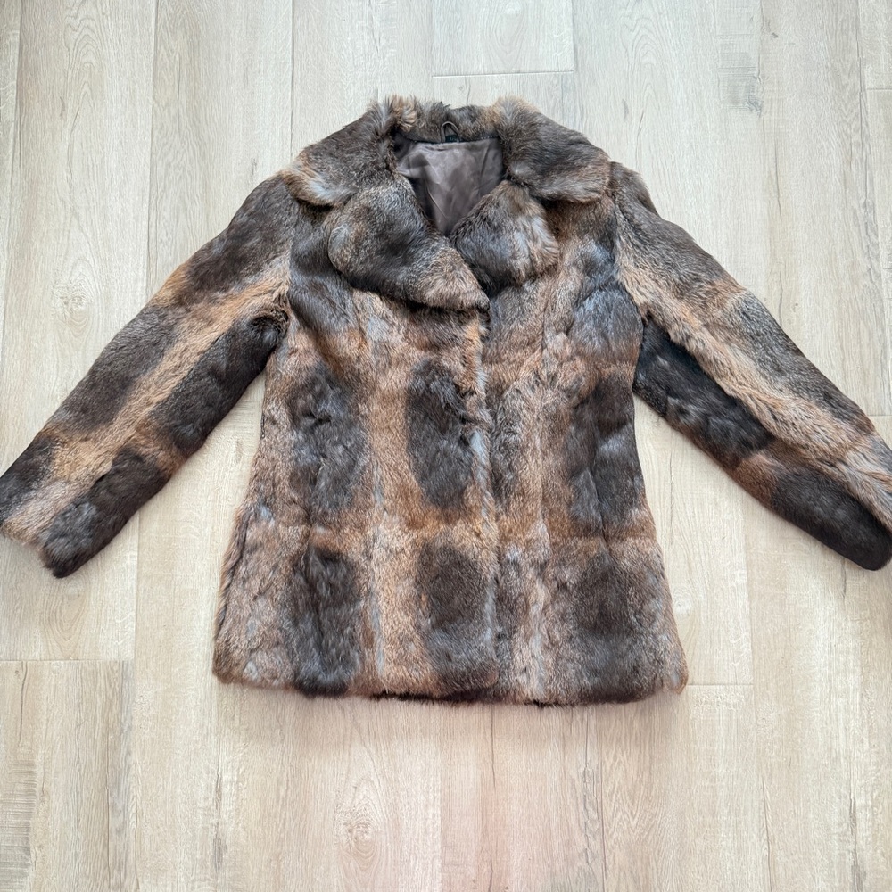 LUXURIOUS GORGEOUS Women’s Brown Rabbit Fur Coat‎ Jacket Size M / L VINTAGE